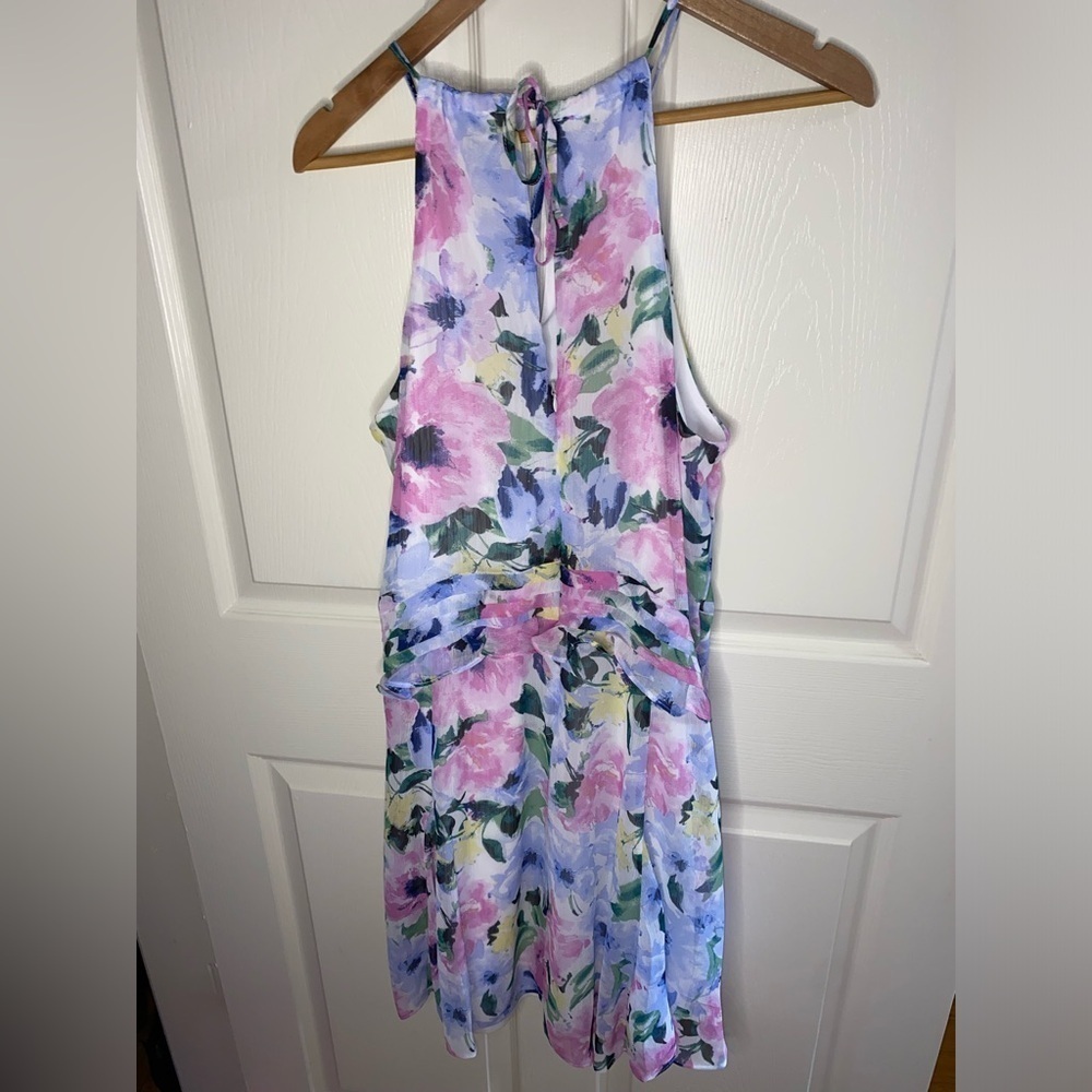Tahari by Andrew S. Levine Pink Floral A-Line Chiffon Mini Dress, Wedding Guest - Picture 6 of 9